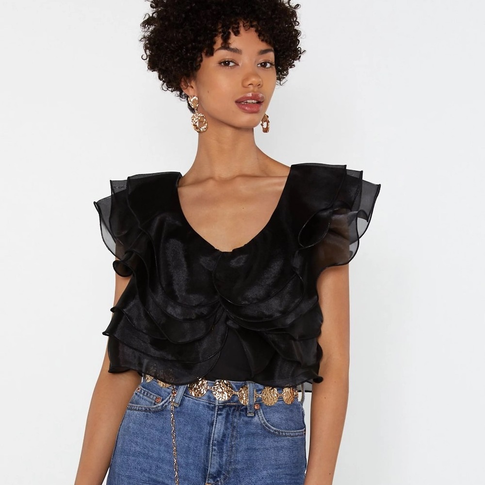 New Tiered Ruffle Organza Top black